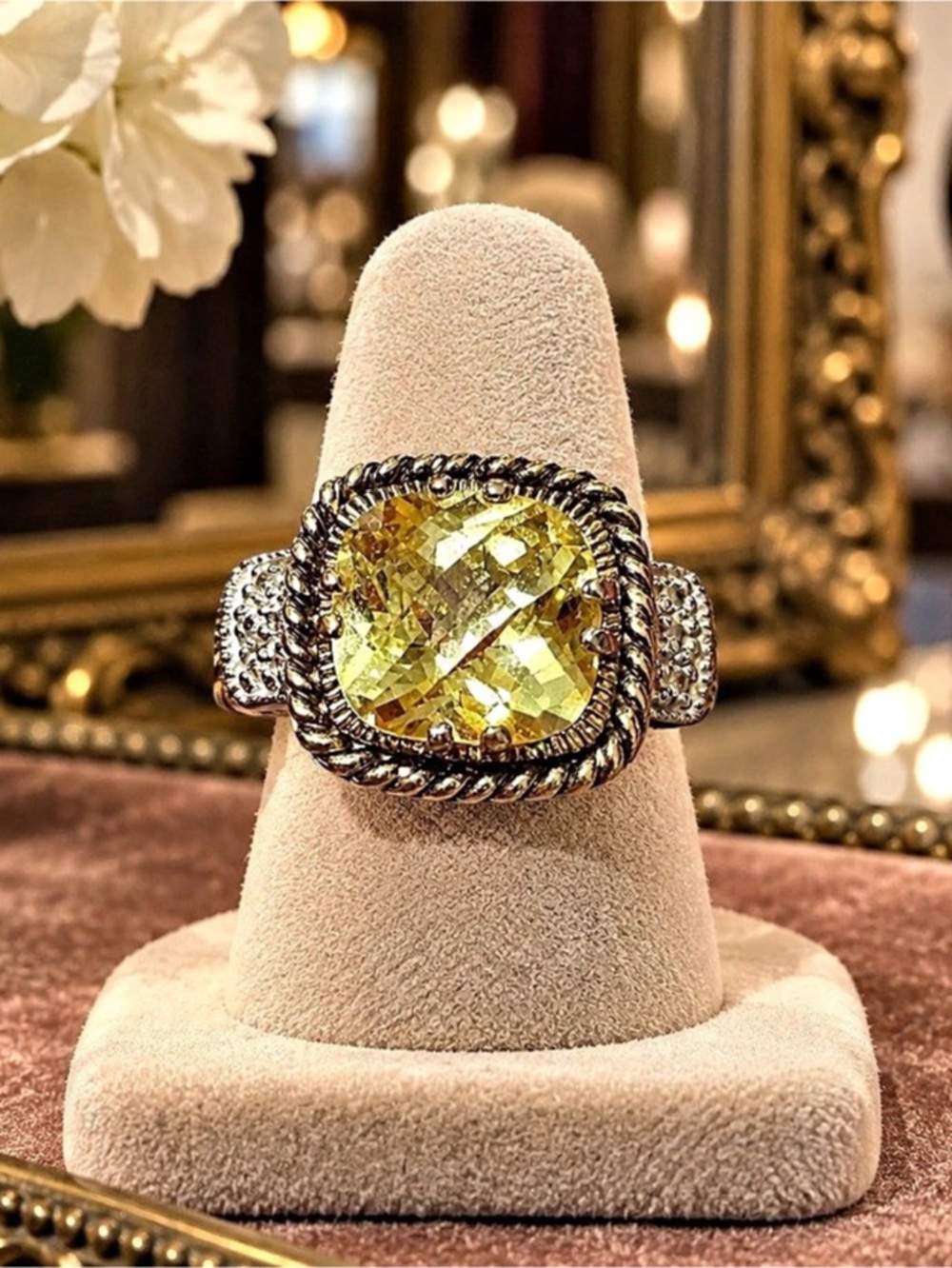 Lia Sophia Citron Sterling Silver Ring Diamond Accents